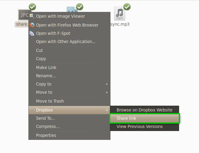 Dropbox 網站上的分享連結