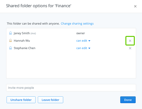 Kick out option from Dropbox website