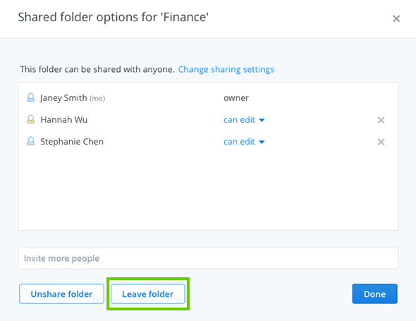 Leave folder button from website