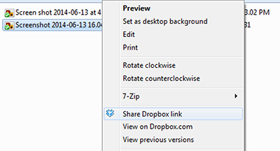 Dropbox 網站上的分享連結
